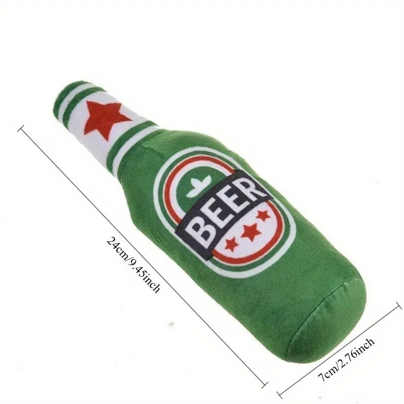 Beer Bottle Squeaky Dog Toy — Interactive Chew Toy