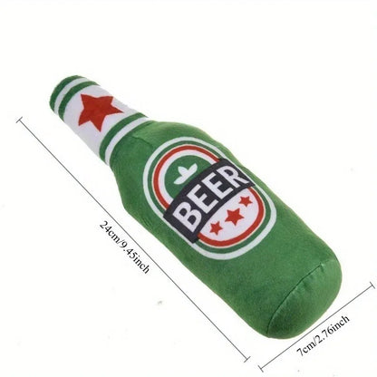 Beer Bottle Squeaky Dog Toy — Interactive Chew Toy