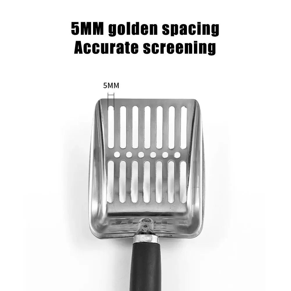 Stainless Steel Cat Litter Scoop — Long Handle Metal Shovel