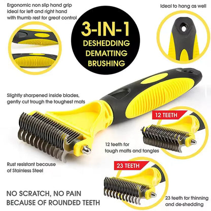 Two-Sided Pet Grooming Comb & Undercoat Rake