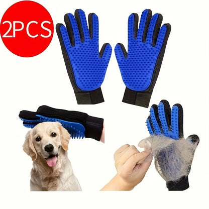 2-in-1 Pet Grooming Gloves Set–Silicone Massage & Hair Removal Gloves for Dogs&Cats,Deshedding Glove Brush for Bathing & Bonding