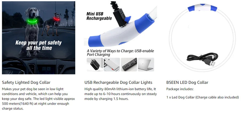 LED USB Rechargeable Dog Collar — Night Safety Glow