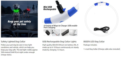 LED USB Rechargeable Dog Collar — Night Safety Glow
