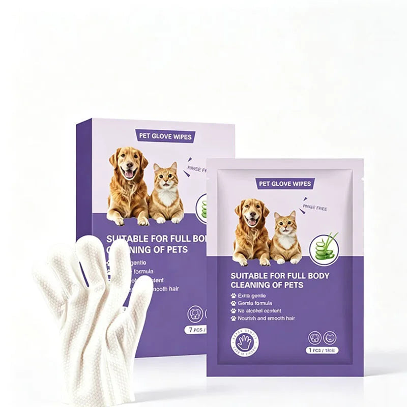 Aloe Pet Grooming Glove Wipes – Rinse-Free Moisturizing & Deodorizing Wipes for Dogs, Cats & Horses