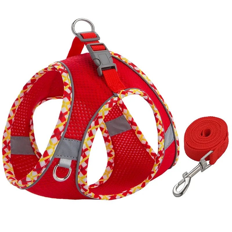 Reflective Dog Harness & Leash Set – Breathable Mesh Vest for Small & Medium Dogs