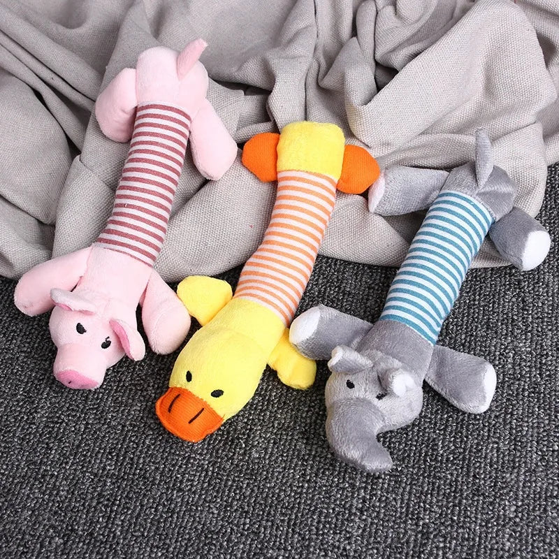 Plush Squeaky Dog Toys – Cute Elephant, Duck & Pig Chew Molar Toys for Dogs & Cats