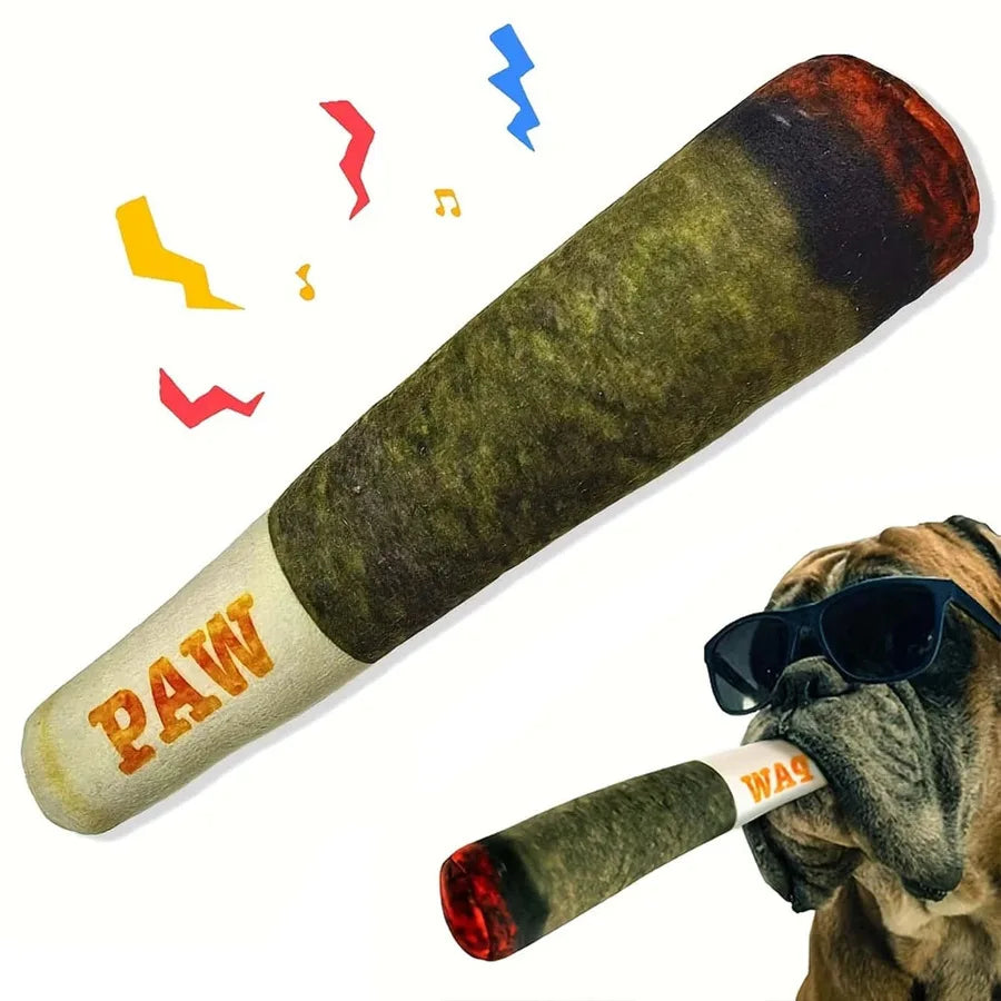 Indestructible Squeaky Cigar Dog Toy — Plush Chew Toy