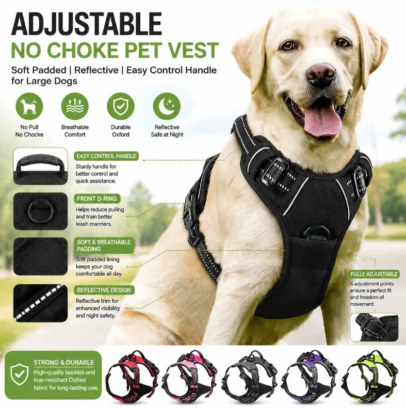 No-Pull Reflective Dog Harness Vest — Adjustable & Comfortable