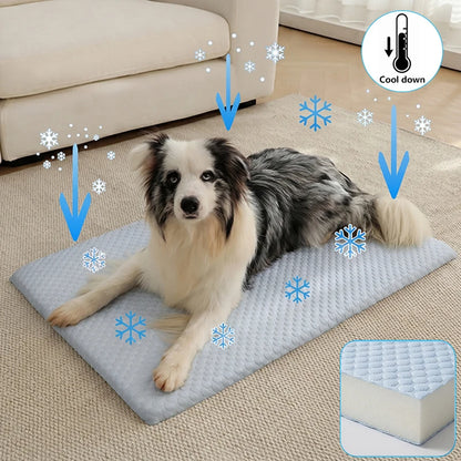 New Summer Ice Silk Cooling Pet Mat Thick Breathable Dog Bed Pad Non-Slip Washable Pet Cooling Sheet for Medium Large Dogs Cats
