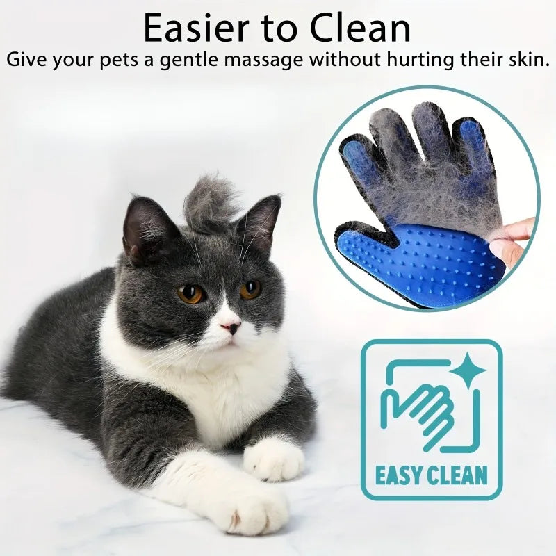 2-in-1 Pet Grooming Gloves Set–Silicone Massage & Hair Removal Gloves for Dogs&Cats,Deshedding Glove Brush for Bathing & Bonding