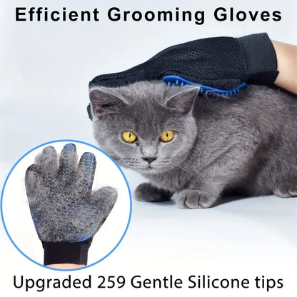 2-in-1 Pet Grooming Gloves Set–Silicone Massage & Hair Removal Gloves for Dogs&Cats,Deshedding Glove Brush for Bathing & Bonding
