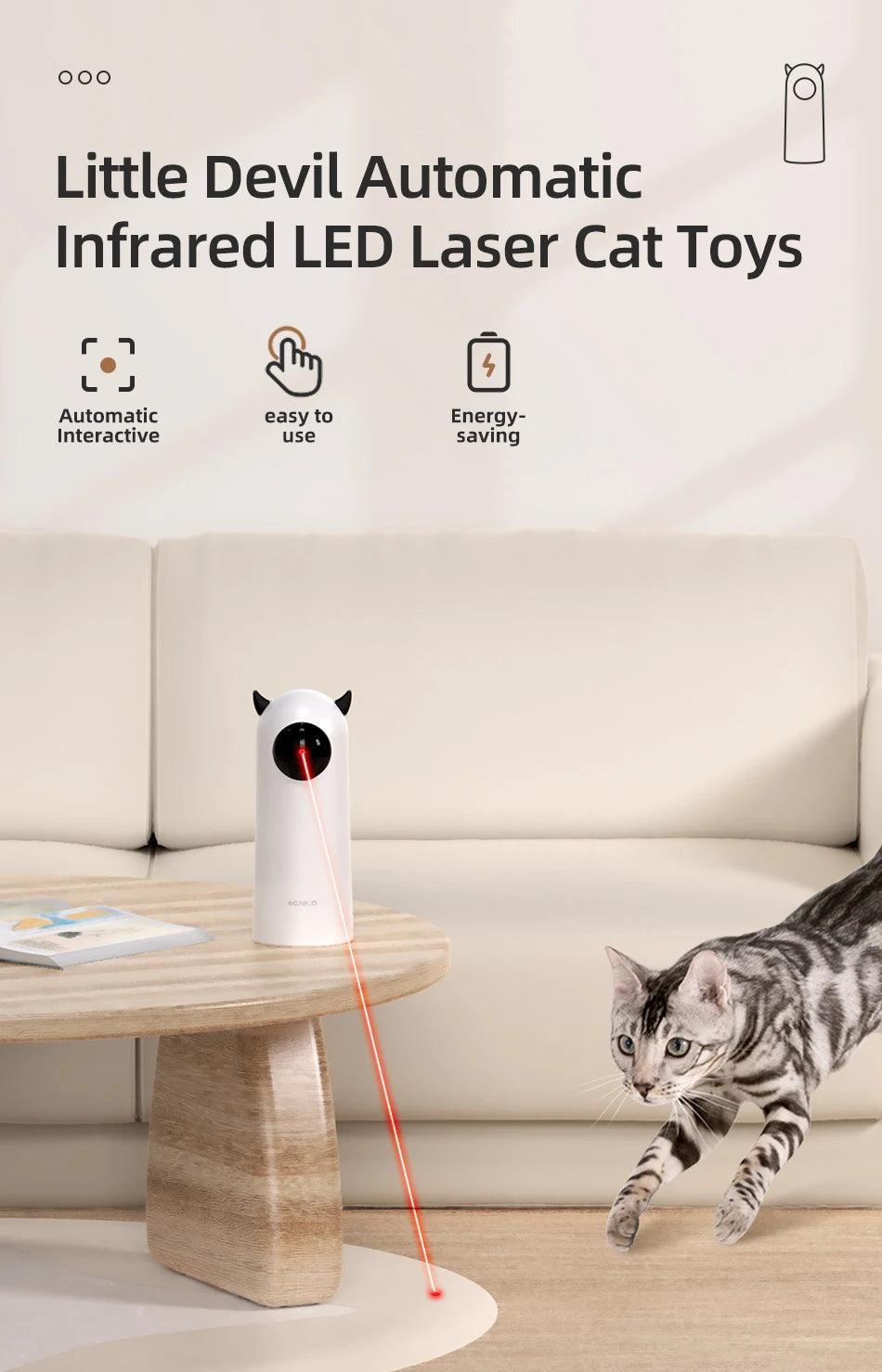ROJECO Automatic LED Laser Cat Toy – Interactive Handheld Laser for Cats & Kittens
