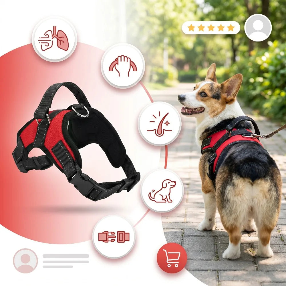 No Pull Dog Harness Adjustable Reflective Pet Vest with Handle Breathable Escape-Proof Dog Harness for Small Medium Large Dogs