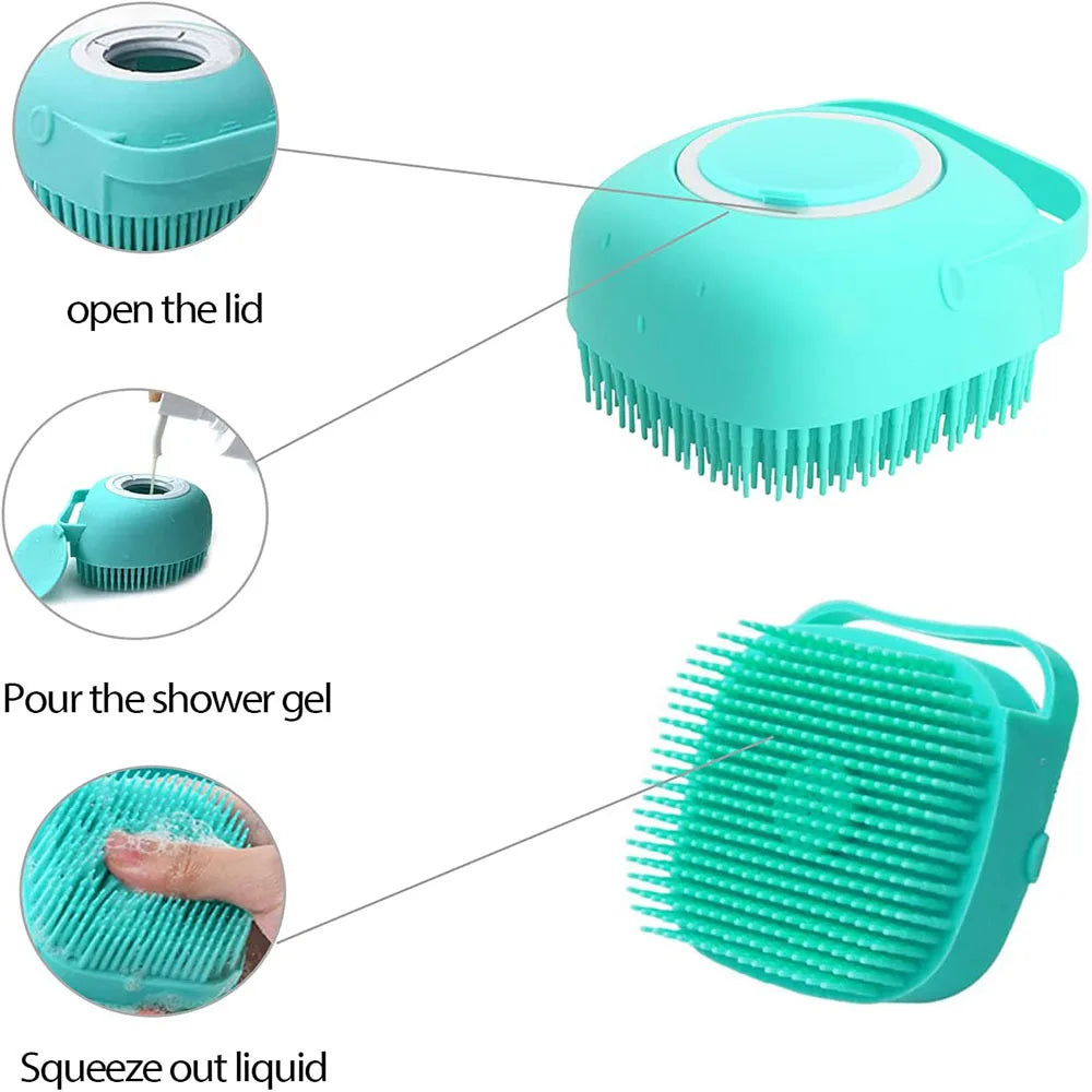 Silicone Pet Bath Brush – Dog & Cat Shampoo Massage Brush for Bath Time