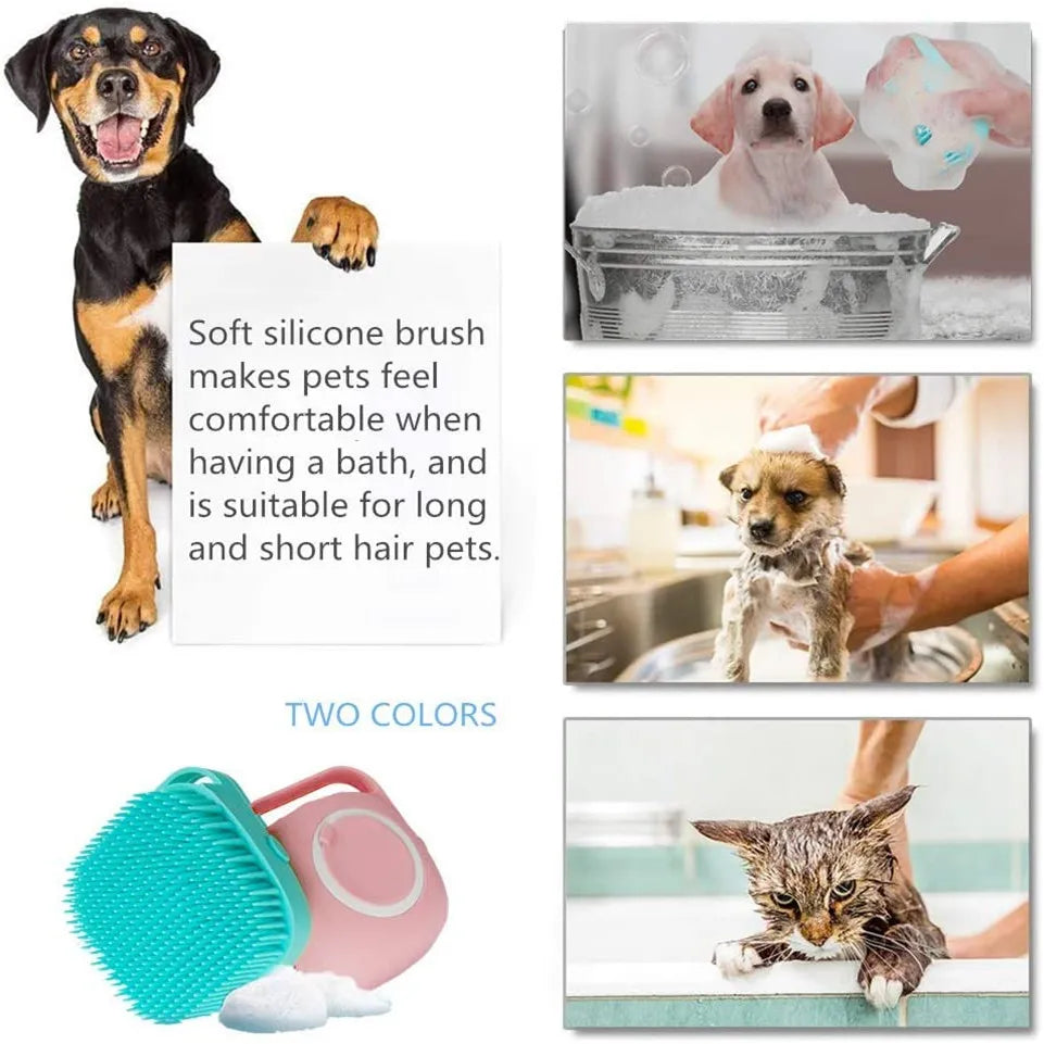 Silicone Pet Bath Brush – Dog & Cat Shampoo Massage Brush for Bath Time