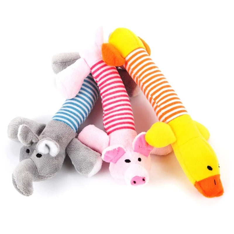 Plush Squeaky Dog Toys – Cute Elephant, Duck & Pig Chew Molar Toys for Dogs & Cats