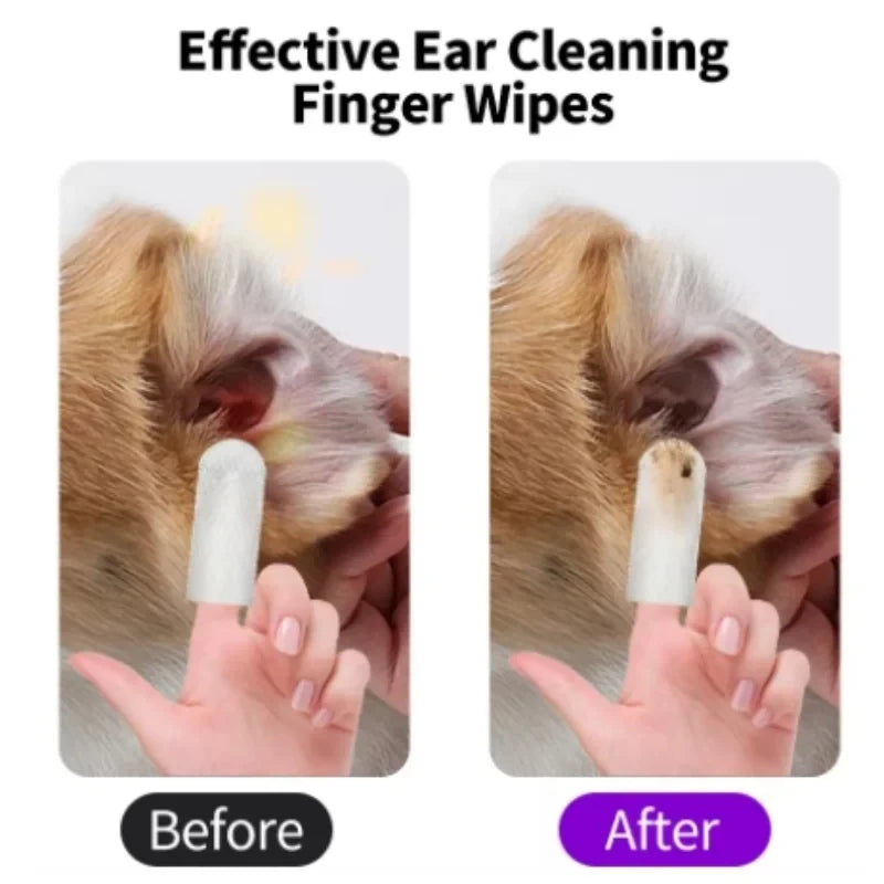 Pet Ear Cleaning Wipes – Disposable Finger Cover Wipes for Dogs & Cats (50 pcs)