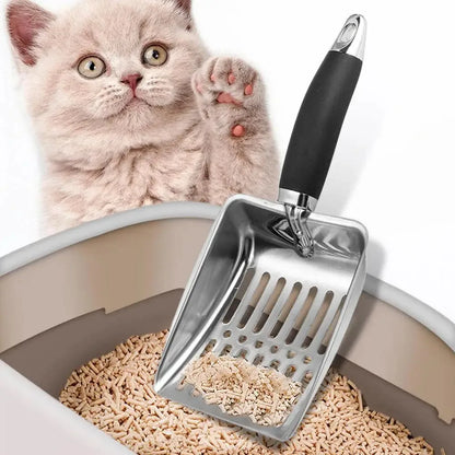 Stainless Steel Cat Litter Scoop — Long Handle Metal Shovel