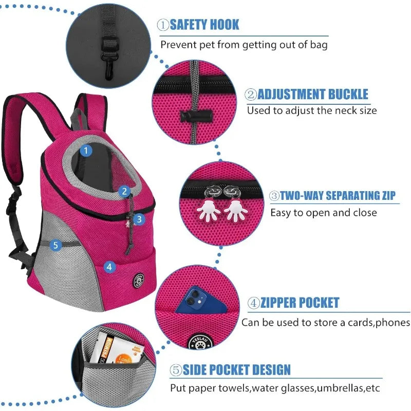Breathable Pet Backpack Carrier – Front & Back Wear with Reflective Strips for Dogs & Cats