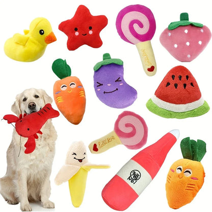 10-Pack Squeaky Fruit & Veggie Puppy Teething Toys