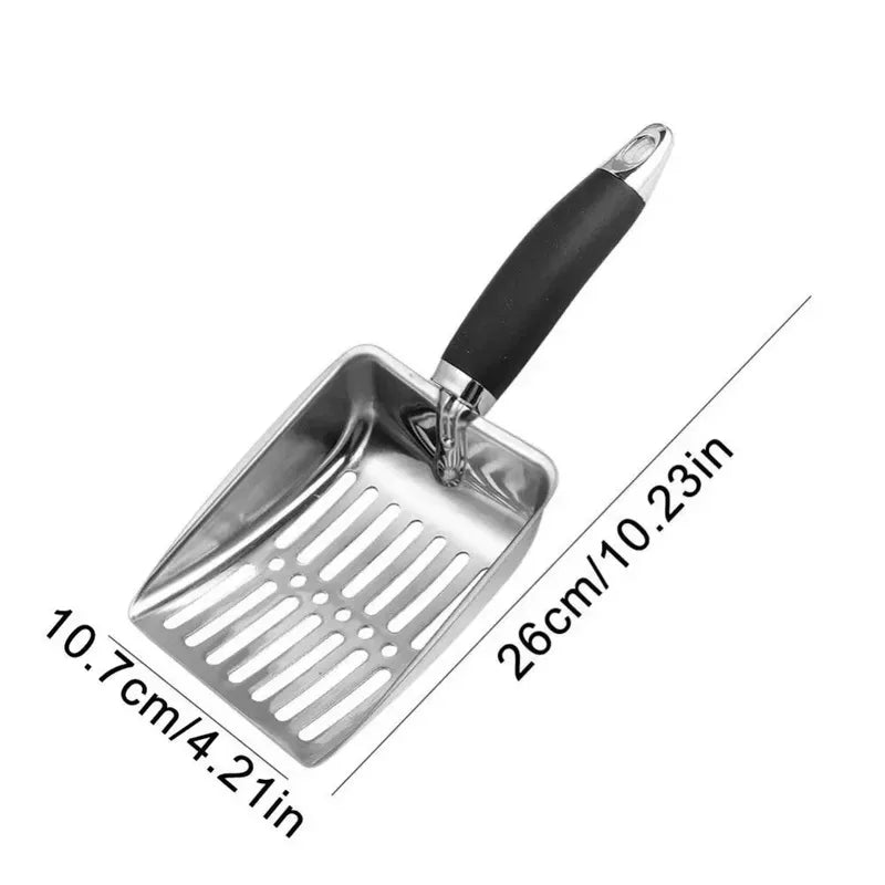 Stainless Steel Cat Litter Scoop — Long Handle Metal Shovel