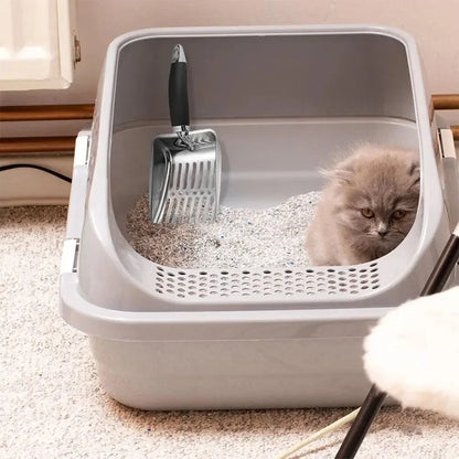 Stainless Steel Cat Litter Scoop — Long Handle Metal Shovel