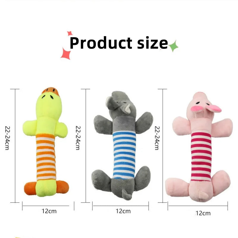 Plush Squeaky Dog Toys – Cute Elephant, Duck & Pig Chew Molar Toys for Dogs & Cats