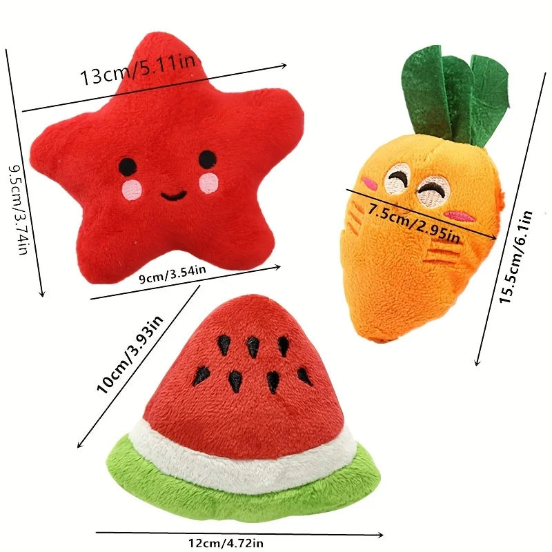 10-Pack Squeaky Fruit & Veggie Puppy Teething Toys