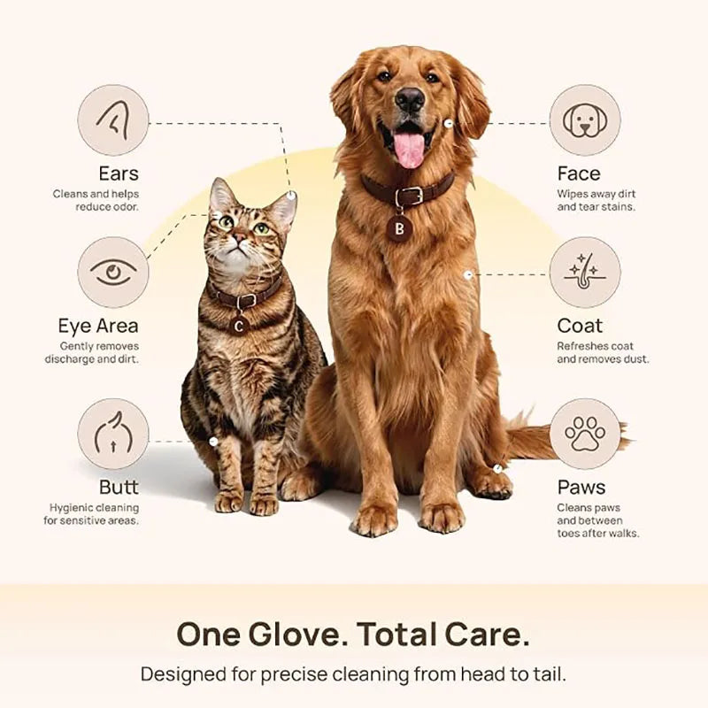 Aloe Pet Grooming Glove Wipes – Rinse-Free Moisturizing & Deodorizing Wipes for Dogs, Cats & Horses