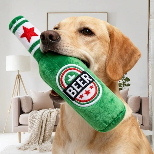 Beer Bottle Squeaky Dog Toy — Interactive Chew Toy