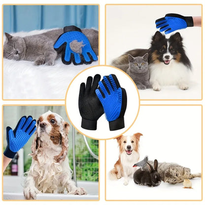 2-in-1 Pet Grooming Gloves Set–Silicone Massage & Hair Removal Gloves for Dogs&Cats,Deshedding Glove Brush for Bathing & Bonding