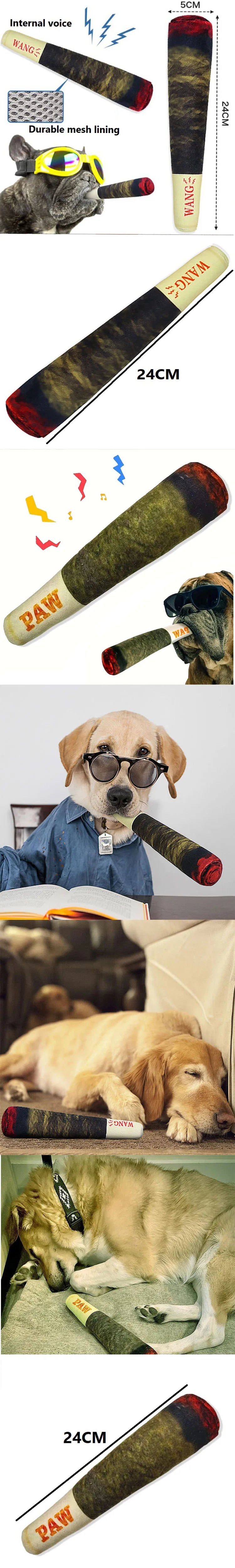 Indestructible Squeaky Cigar Dog Toy — Plush Chew Toy