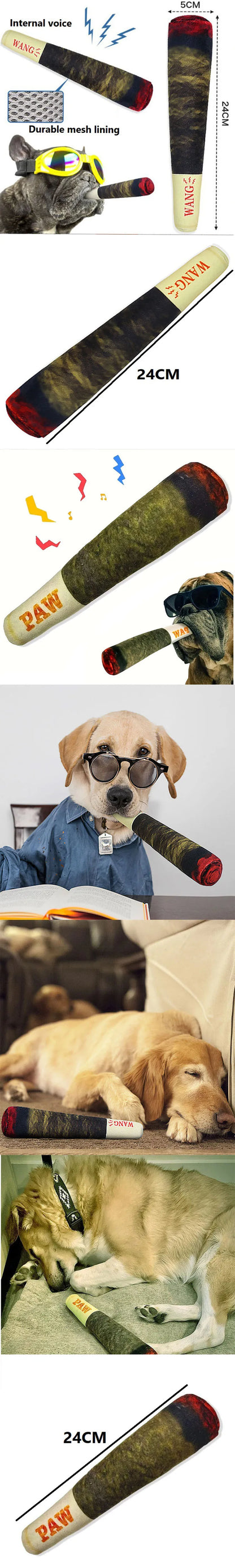Indestructible Squeaky Cigar Dog Toy — Plush Chew Toy