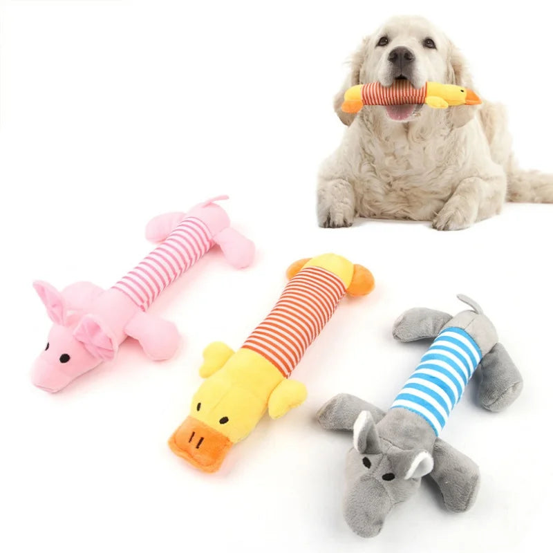 Plush Squeaky Dog Toys – Cute Elephant, Duck & Pig Chew Molar Toys for Dogs & Cats