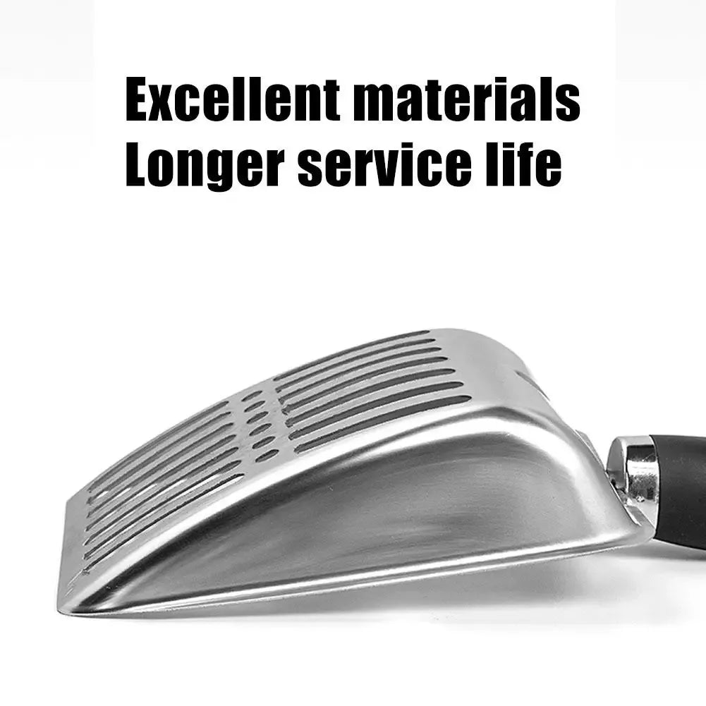 Stainless Steel Cat Litter Scoop — Long Handle Metal Shovel