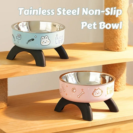 Stainless Steel Pet Bowl – Anti-Tip Elevated Design with Non-Slip Silicone Base for Cats & Small Dogs
