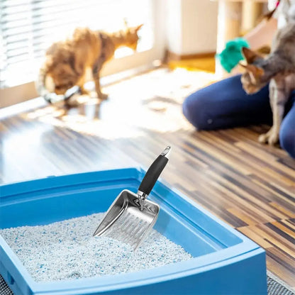 Stainless Steel Cat Litter Scoop — Long Handle Metal Shovel