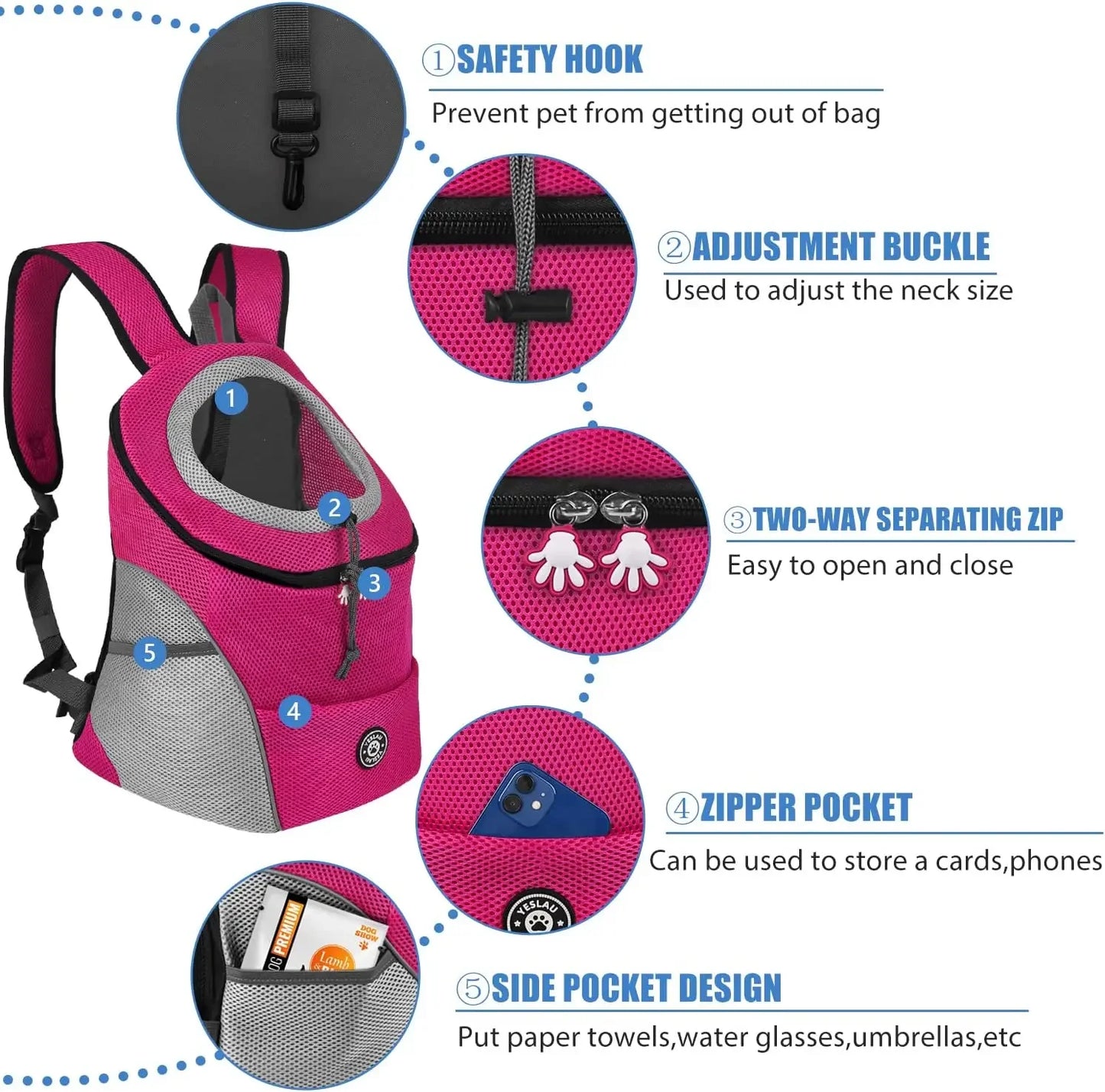 Breathable Pet Backpack Carrier – Front & Back Wear with Reflective Strips for Dogs & Cats