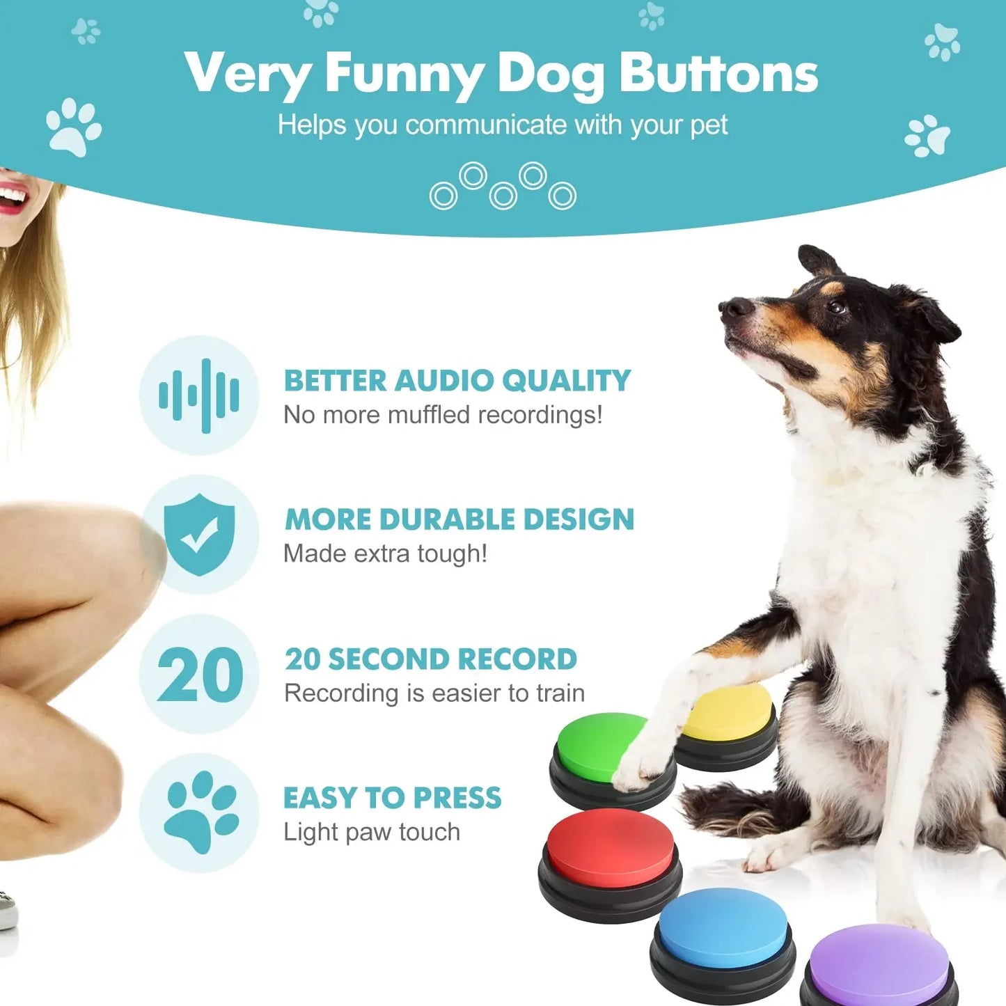 Recordable Dog Communication Button — Pet Training Buzzer