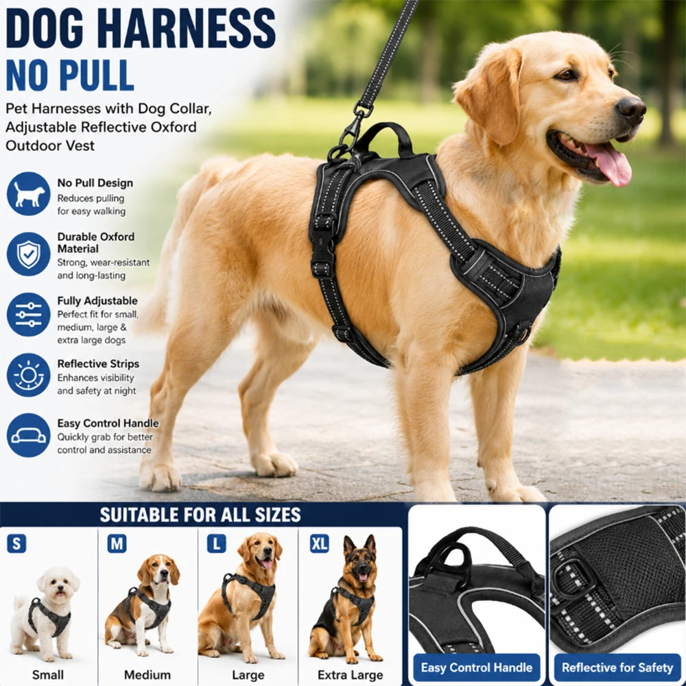 No-Pull Reflective Dog Harness Vest — Adjustable & Comfortable