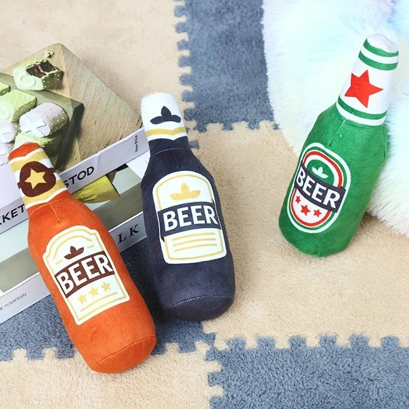 Beer Bottle Squeaky Dog Toy — Interactive Chew Toy