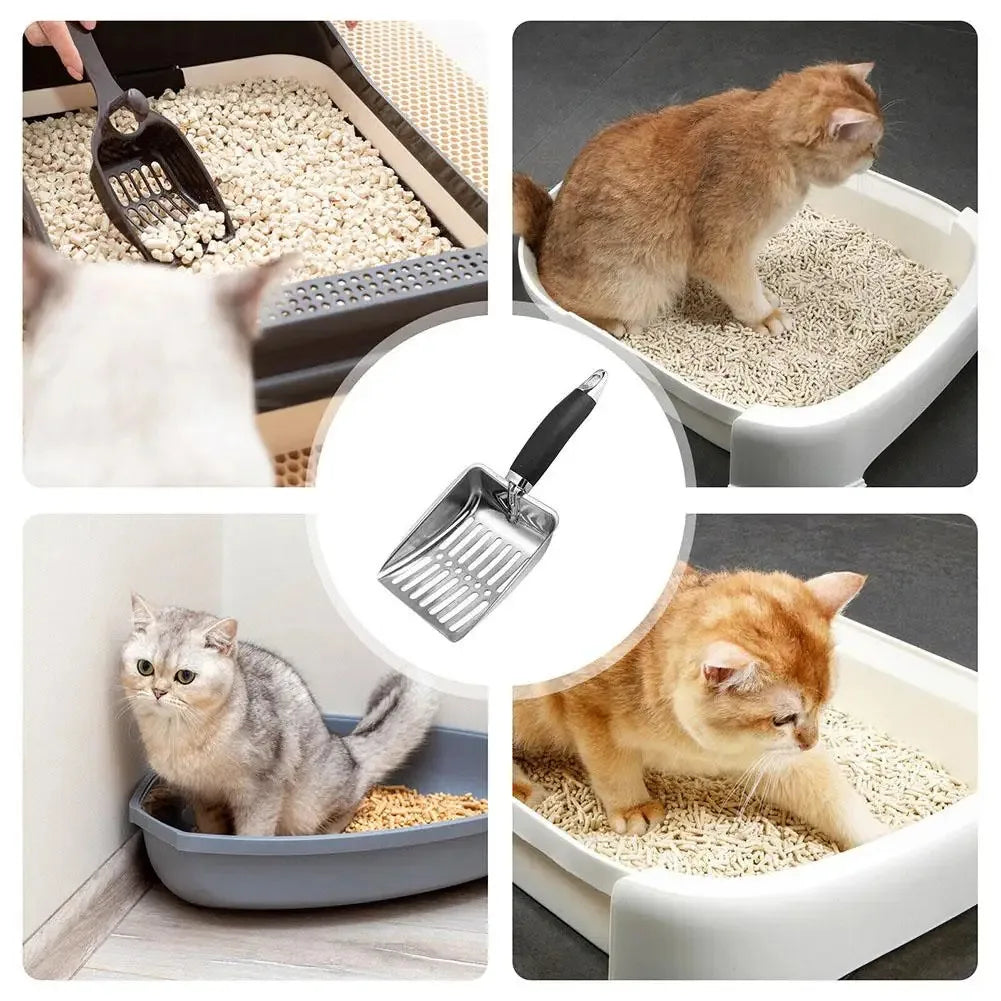 Stainless Steel Cat Litter Scoop — Long Handle Metal Shovel