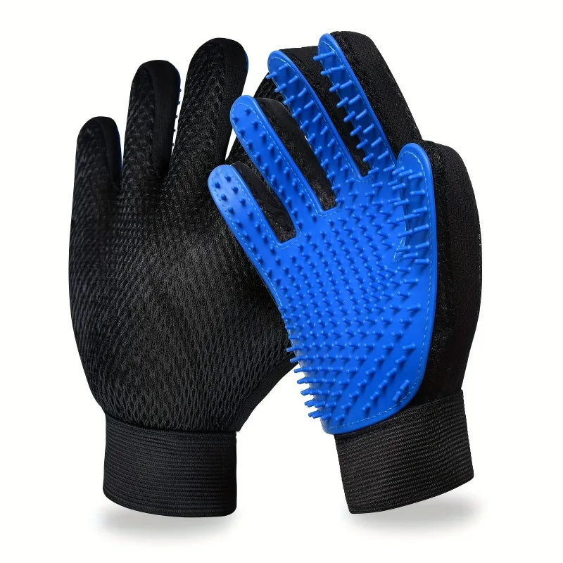 2-in-1 Pet Grooming Gloves Set–Silicone Massage & Hair Removal Gloves for Dogs&Cats,Deshedding Glove Brush for Bathing & Bonding