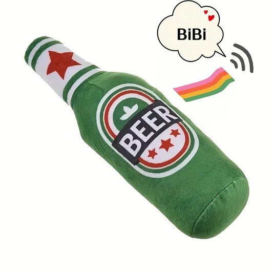 Beer Bottle Squeaky Dog Toy — Interactive Chew Toy