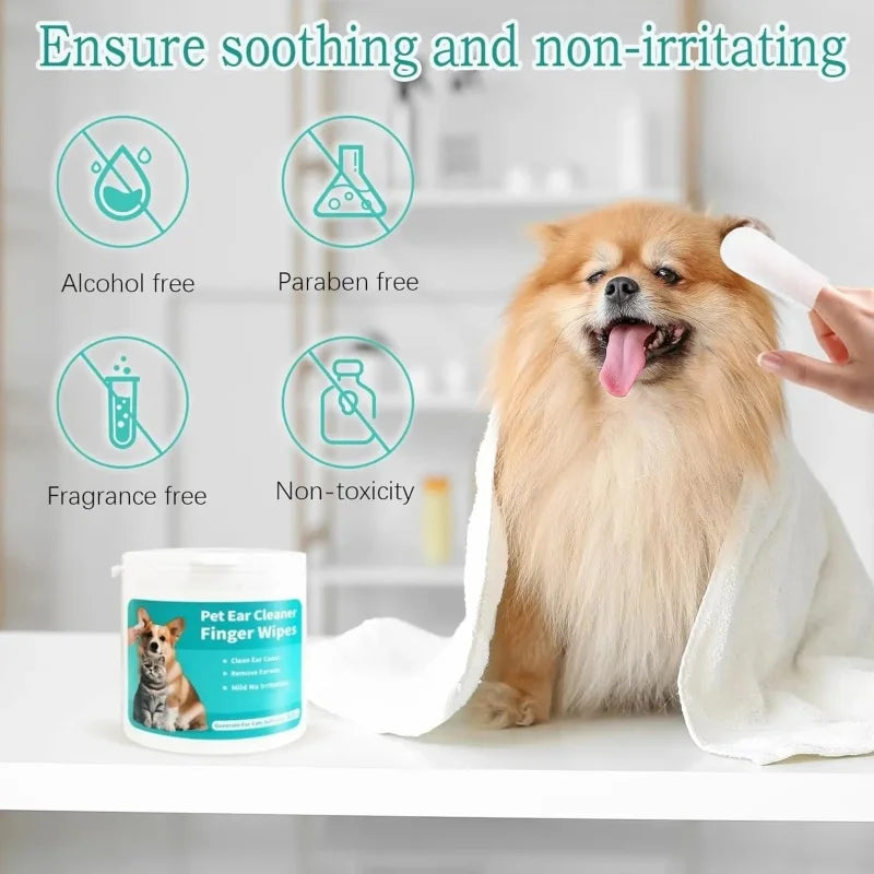 Pet Ear Cleaning Wipes – Disposable Finger Cover Wipes for Dogs & Cats (50 pcs)