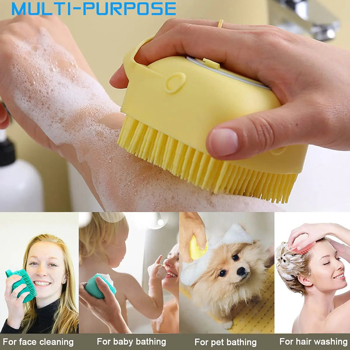 Silicone Pet Bath Brush – Dog & Cat Shampoo Massage Brush for Bath Time