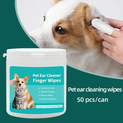 Pet Ear Cleaning Wipes – Disposable Finger Cover Wipes for Dogs & Cats (50 pcs)