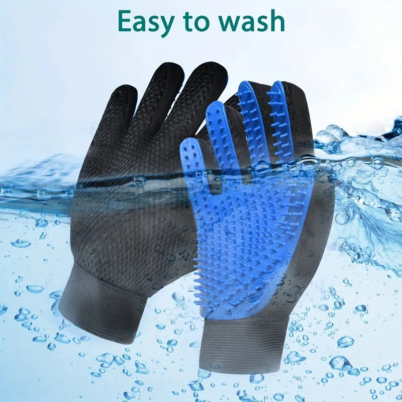 2-in-1 Pet Grooming Gloves Set–Silicone Massage & Hair Removal Gloves for Dogs&Cats,Deshedding Glove Brush for Bathing & Bonding