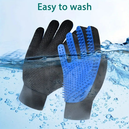2-in-1 Pet Grooming Gloves Set–Silicone Massage & Hair Removal Gloves for Dogs&Cats,Deshedding Glove Brush for Bathing & Bonding
