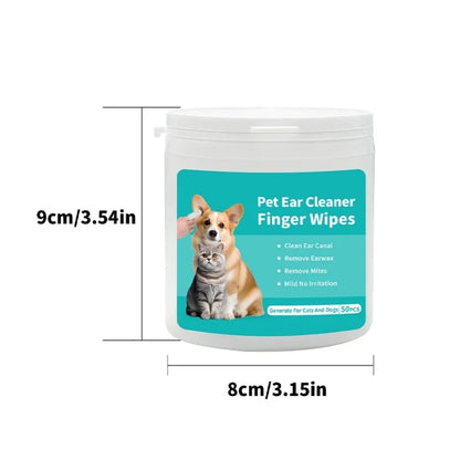 Pet Ear Cleaning Wipes – Disposable Finger Cover Wipes for Dogs & Cats (50 pcs)